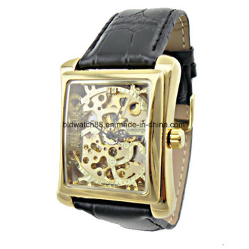 Nice Gold Skeleton Mechanical Watches for Men Square Case